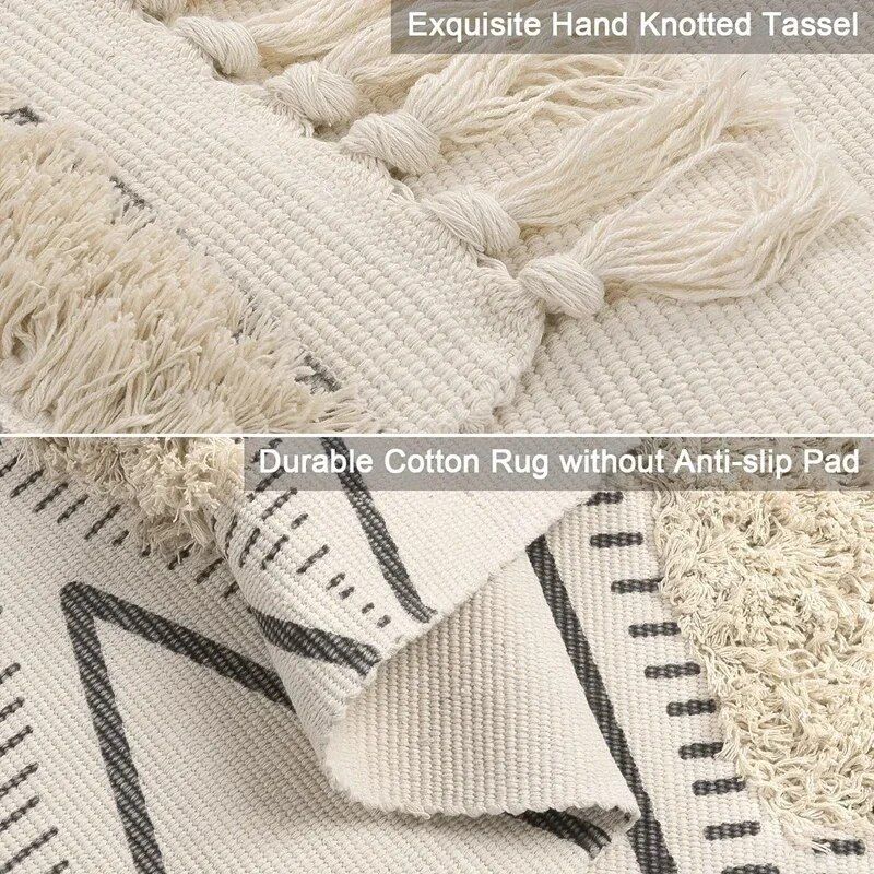 Chic Diamond Boho Cotton Runner Rug with Tassels