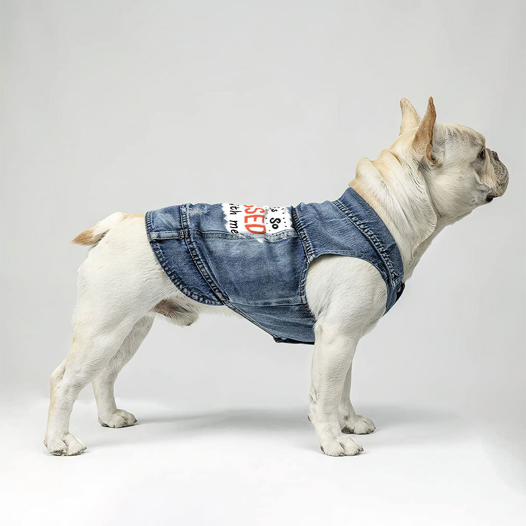 My Mom Is So Obsessed With Me Dog Denim Vest - Art Dog Denim Jacket - Unique Dog Clothing