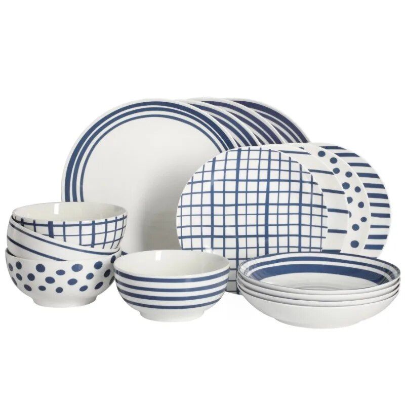 Light Blue 16-Piece Fine China Dinnerware Set