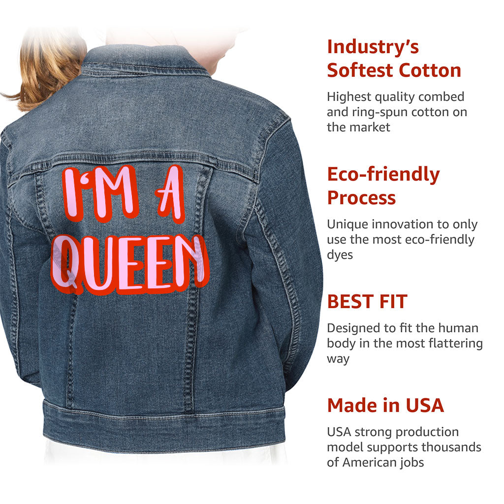 I Am a Queen Kids' Denim Jacket - Cool Jean Jacket - Best Design Denim Jacket for Kids