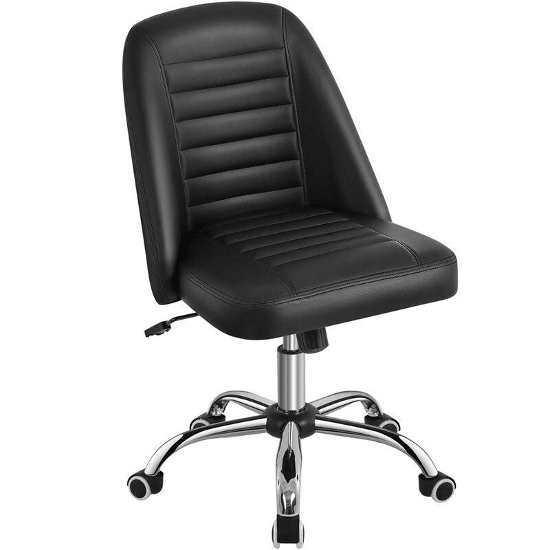 Elegant Black Faux Leather Armless Office Chair - Modern Tufted Design