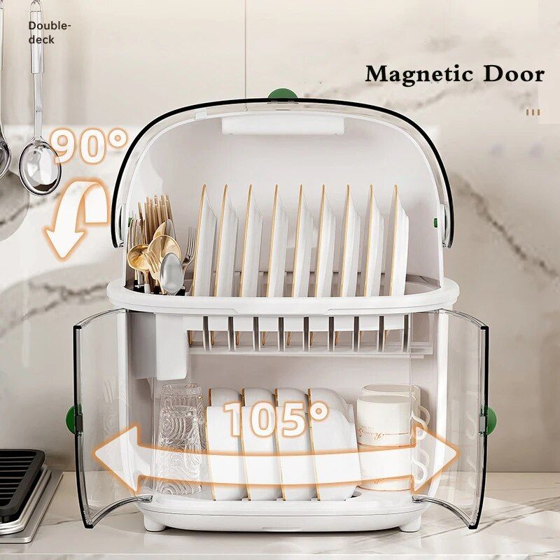 Deluxe Double-Layer Dish Drying Rack: Space-Saving Kitchen Organizer