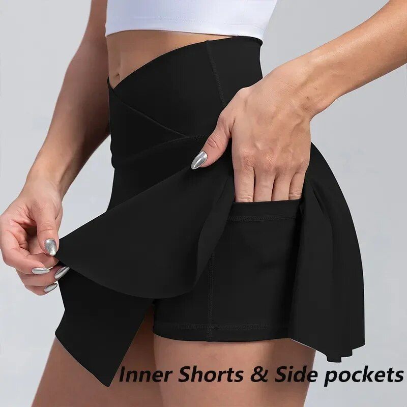 High-Waisted Pleated Athletic Skort with Pockets