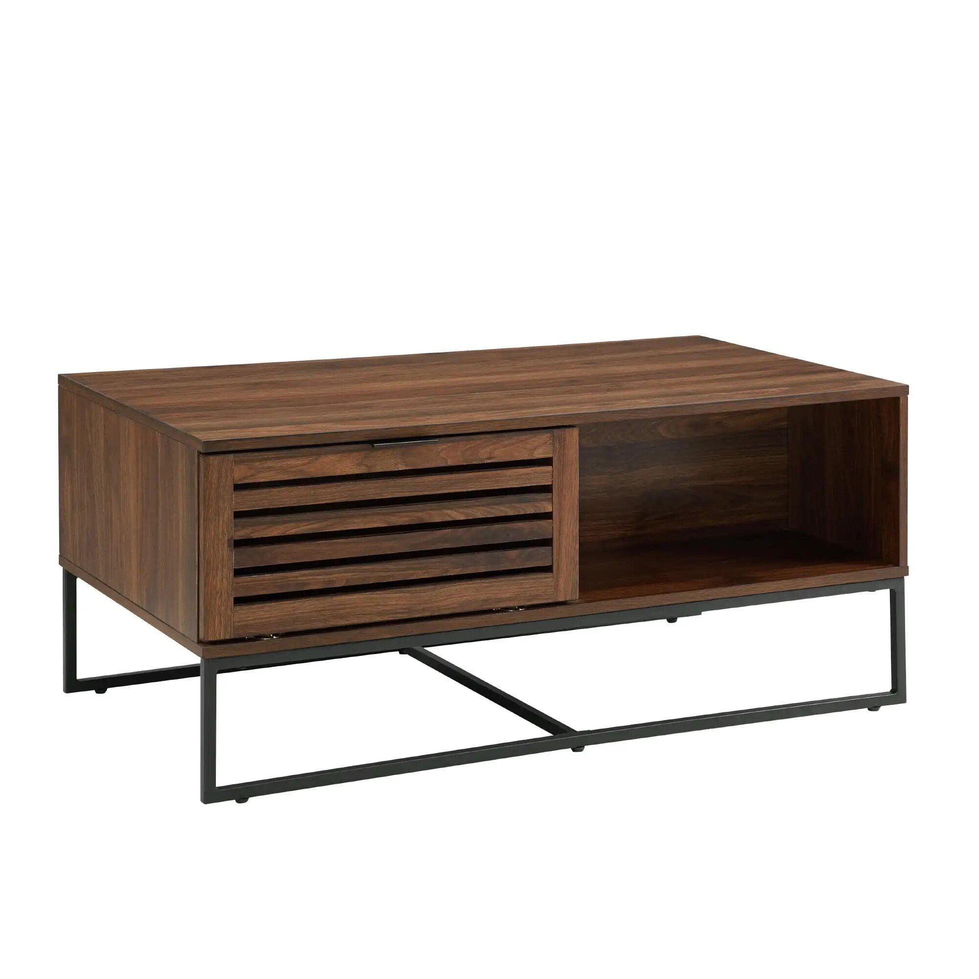 Dark Walnut Contemporary Storage Coffee Table with Slat Doors