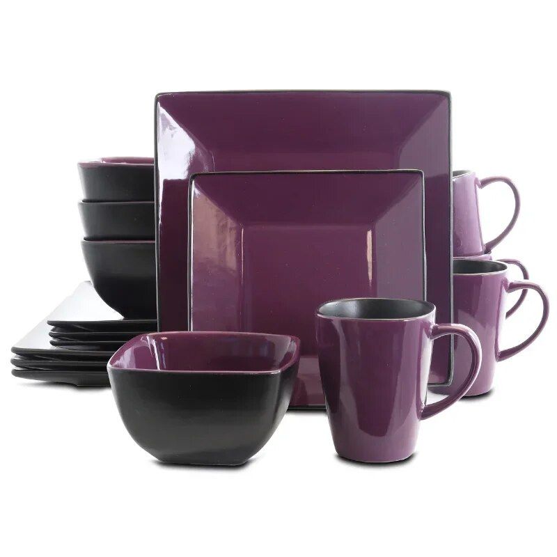 Mulberry Loft 16-Piece Stoneware Dinnerware Set, Modern Marble Design for 4