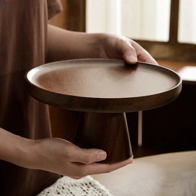 Elegant Walnut Solid Wood Cake & Fruit Tray