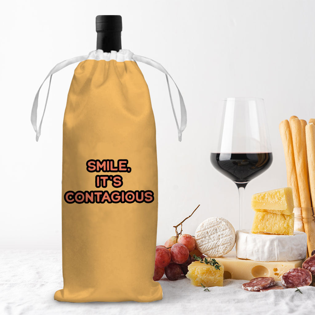 Smile Wine Tote Bag - Funny Wine Tote Bag - Cool Trendy Wine Tote Bag