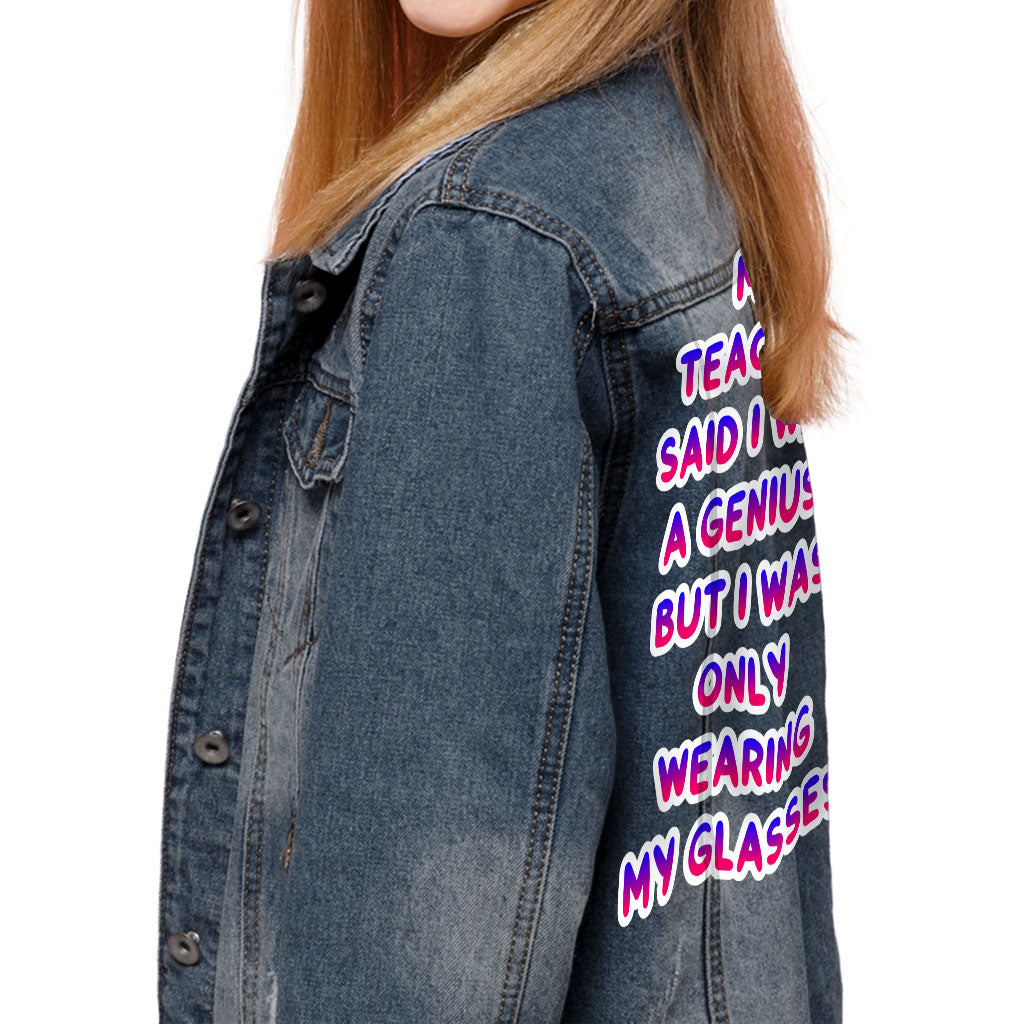 Funny Design Kids' Denim Jacket - Quote Jean Jacket - Printed Denim Jacket for Kids