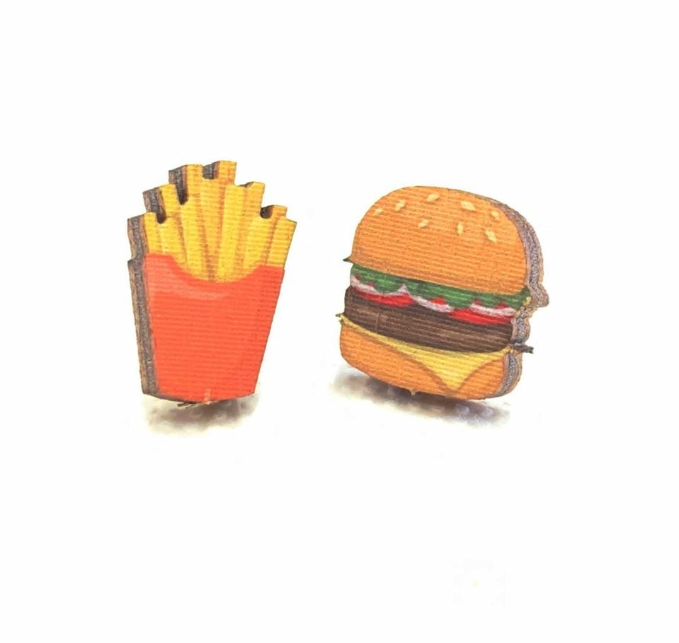 Burger & Fries Stud Earrings #3046 | Red Sunflower