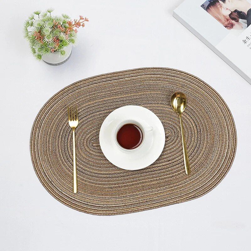 Hand-Woven Linen Oval Placemats - Modern Eco-Friendly Table Mats