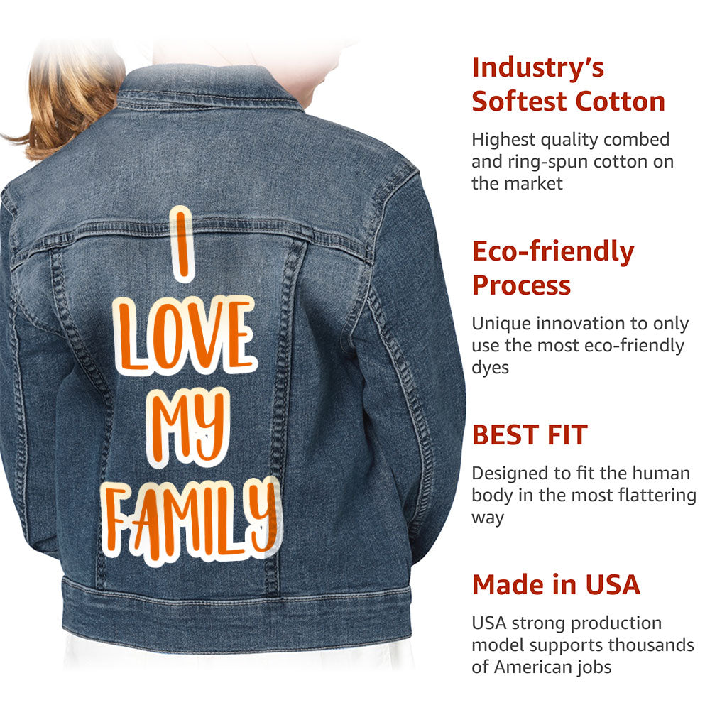 I Love My Family Kids' Denim Jacket - Cute Jean Jacket - Themed Denim Jacket for Kids