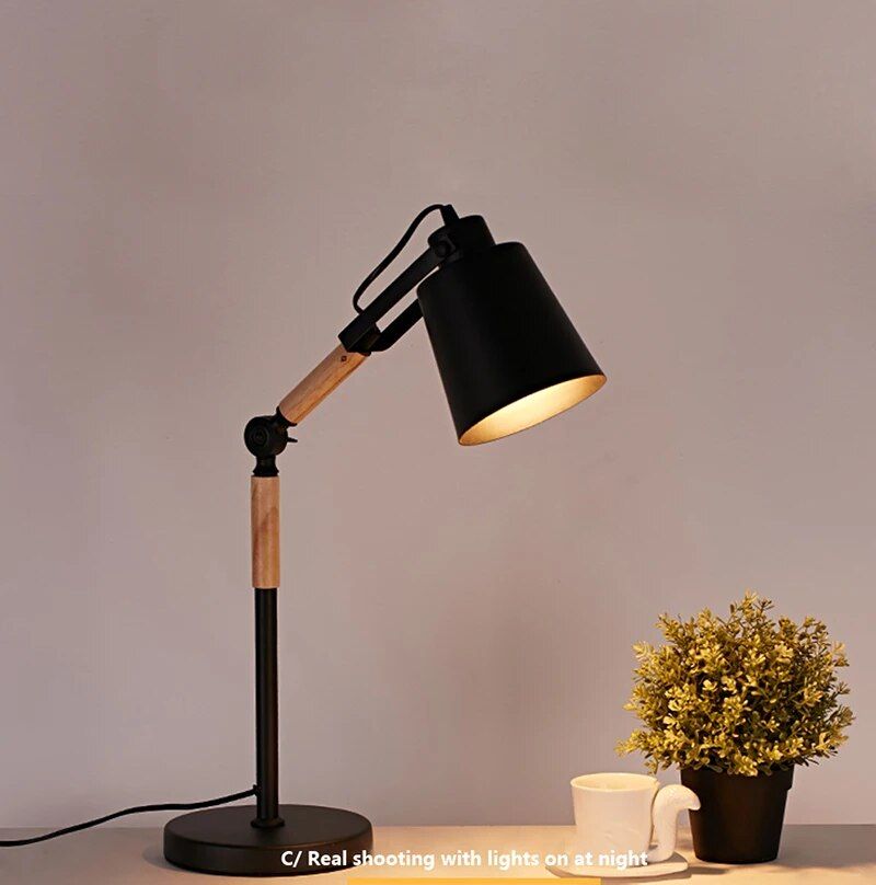 Modern Nordic LED Table Lamp - Adjustable Wooden Desk Light for Bedroom, Study & Decor