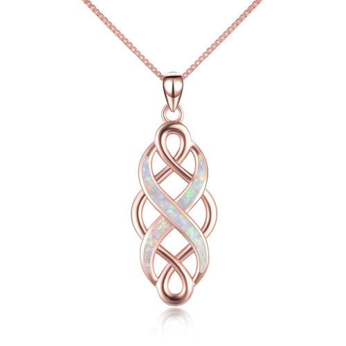 Sterling Silver Irish Celtic Knot Opal Pendant Necklace Infinity Love