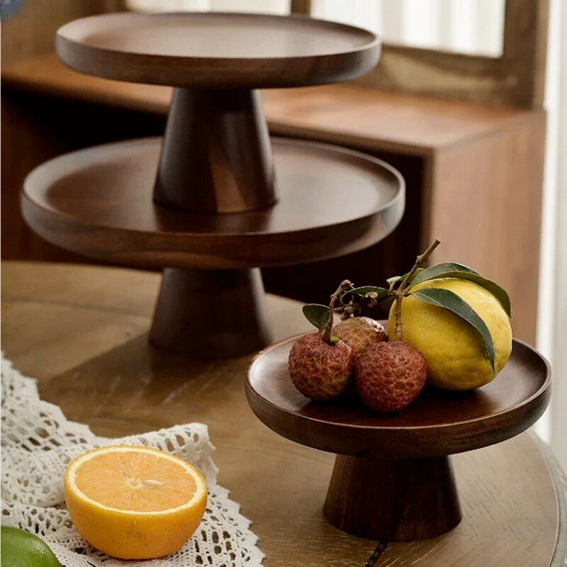 Elegant Walnut Solid Wood Cake & Fruit Tray