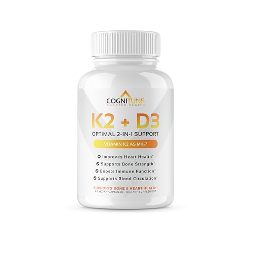 Vitamin D3 5000 IU with Vitamin K2 (MK7) Supplement - Premium Immune, Heart & Bone Health Capsules - Vitamin K2 D3 Complex with 5000 IU of Vitamin D3 & 90 mcg of Vitamin K2 mk7-60 Count