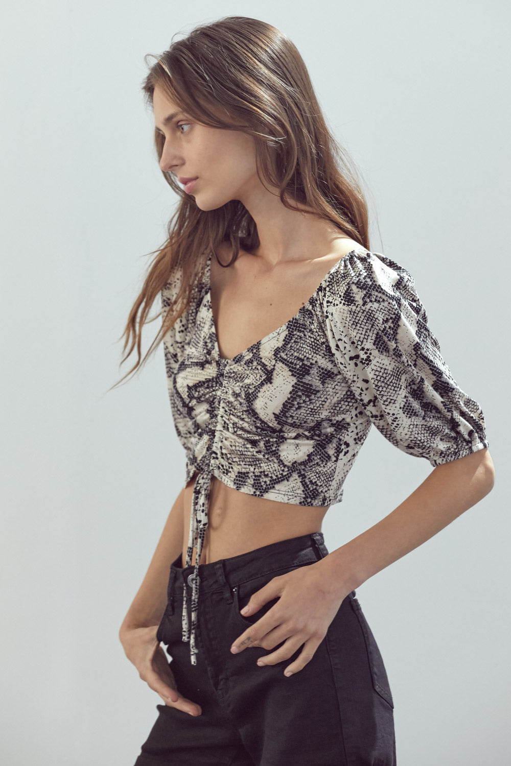 Ruched Front Snake print With Crop top