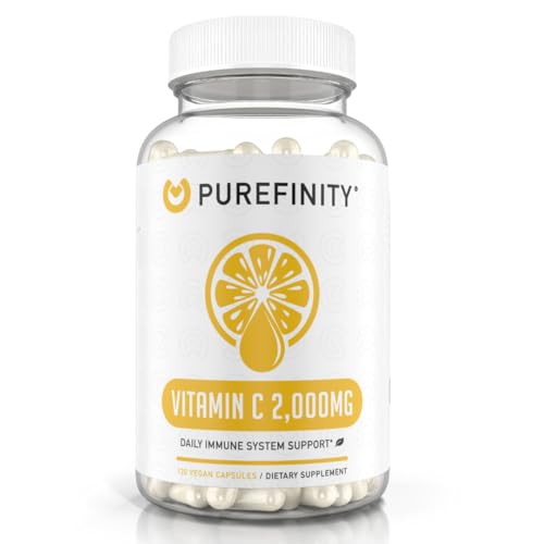 PUREFINITY Vitamin C Immune Booster 2000mg – Double Strength Immune Support Vitamin C Supplement with High Absorption and Powerful Antioxidant Properties – 120 Capsules (1 Month Supply)