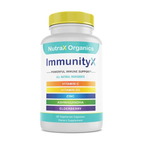 All-in-One Organic Immune Support Supplement 60 Vegan Capsules - Elderberry 500mg, Ashwagandha 500mg, 400mg Vitamin C and Zinc - Vitamin D3 - Immune Boosters for Adults