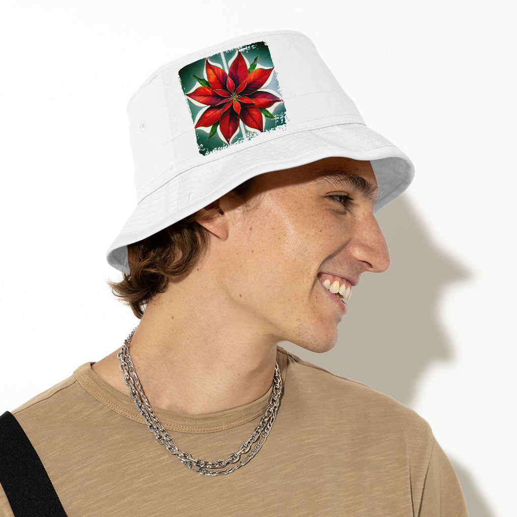 Red Flower Bucket Hat - Plant Hat - Poinsettia Bucket Hat