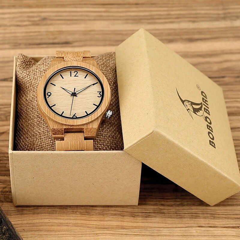 Men's Bamboo Wooden Quartz Watch: Elegant Timepiece with Luminous Hands