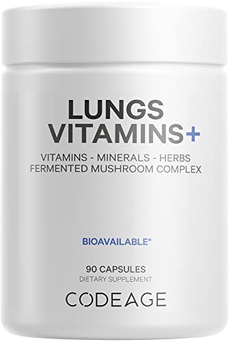 Codeage Lungs Vitamins, A, C, D, E, B6, Milk Thistle Lung Supplement, Zinc & Magnesium, Cordyceps, Reishi, Ginger, Peppermint Leaf Organic Herbs Cleanse, Breathing, Respiration - Non-GMO - 90 Capsules