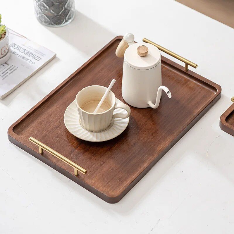 Elegant Wooden Serving Tray with Handles - Modern Rectangular Tableware for Home Decor