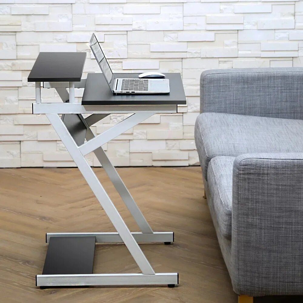 Compact Modern Z-Shaped Computer Desk with Monitor Shelf for Small Spaces