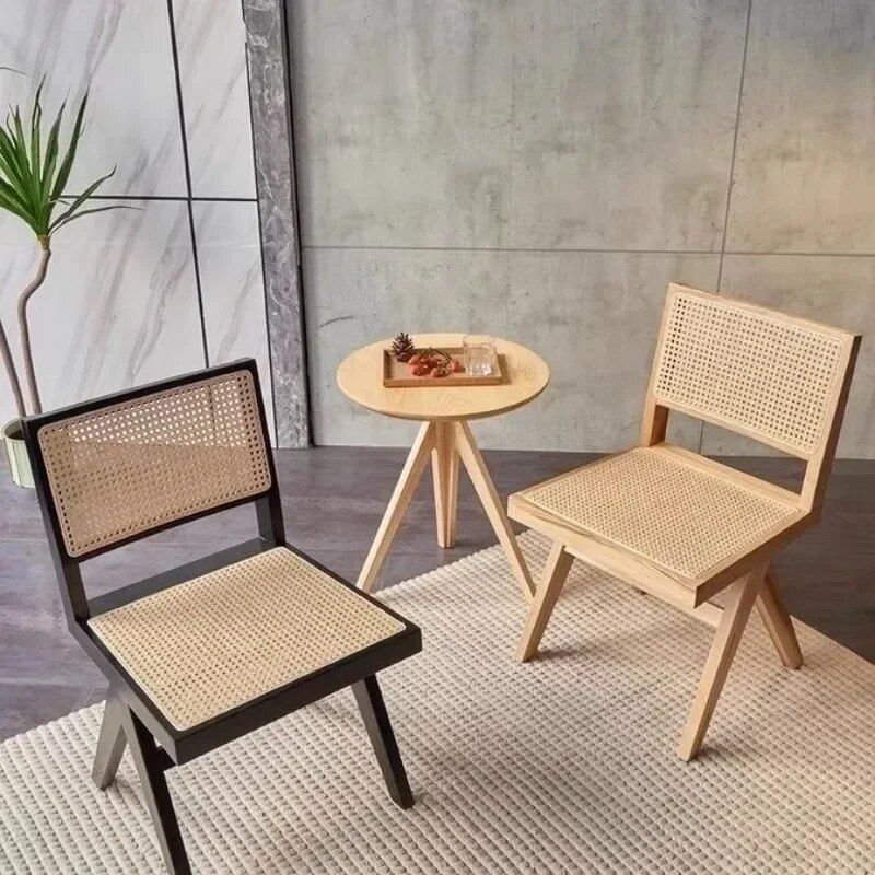 Modern Nordic Rattan Dining Chair with Handrails - Elegant Indoor Seating for Home & Office