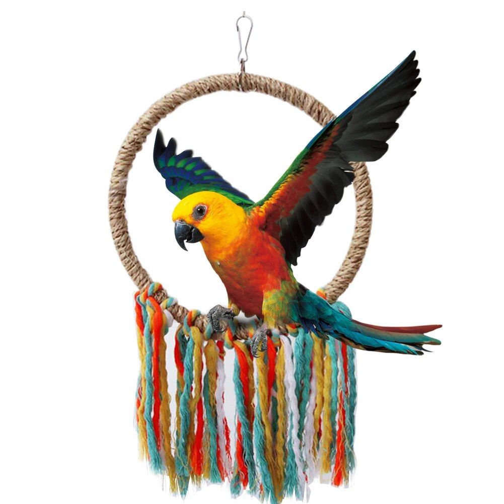 Colorful Cotton Rope Parrot Swing & Perch Toy for Cage Enrichment