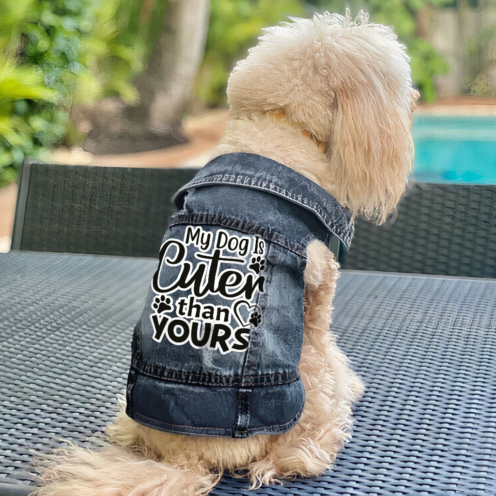 My Dog Is Cuter Than Yours Dog Denim Vest - Cute Dog Denim Jacket - Art Dog Clothing