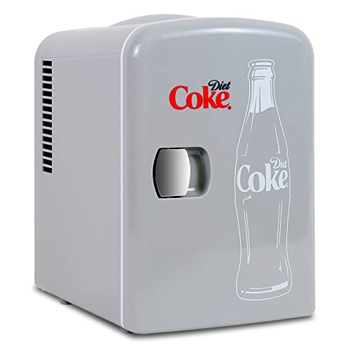 Coca-Cola Diet Coke DC04 4 Liter/4.2 Quarts 6 Can Portable Mini Cooler/Fridge, Beverages, Baby Food, Skincare and Medications-Use at Home, Office, Dorm, Car, RV or Boat-with AC & DC Plugs, Gray