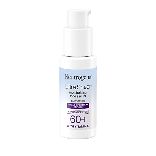 Neutrogena Ultra Sheer Moisturizing Face Serum with Vitamin E & SPF 60+, All Day Facial Sunscreen Serum with Broad Spectrum UVA/UVB Protection, Fragrance-Free, Oxybenzone-Free, 1.7 oz