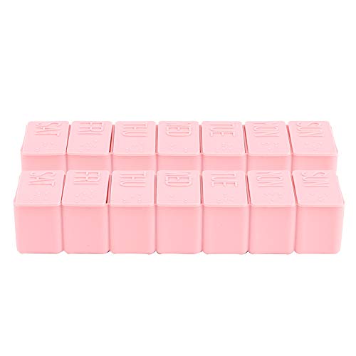 2Pcs Weekly Pill Organizer Daily Vitamin Case 5.3×1.2×1in Medicine Box Daily Medicine Organizer Pillbox Organizer Dispenser Case for Medicine Supplements Fish Oil(Pink)