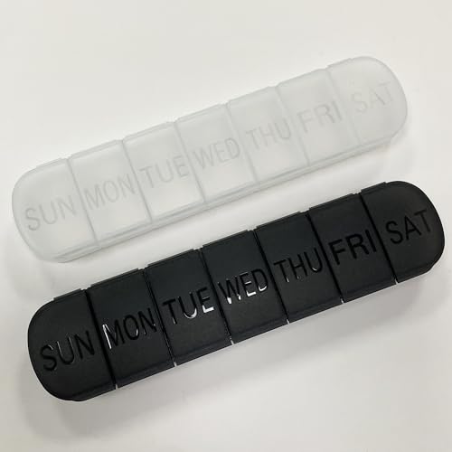 1 Week Jumbo Pill Dispenser Case One Time a Day, Travel Friendly Daily Medicine Organizer Pill Container to Hold Vitamins and Supplements（Black White）