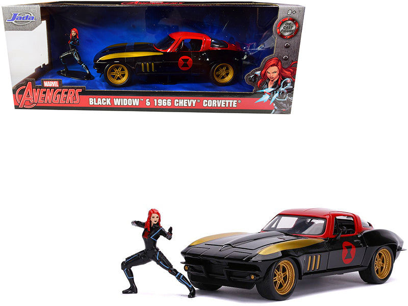 1966 Chevrolet Corvette with Black Widow Diecast Figurine \Avengers\"