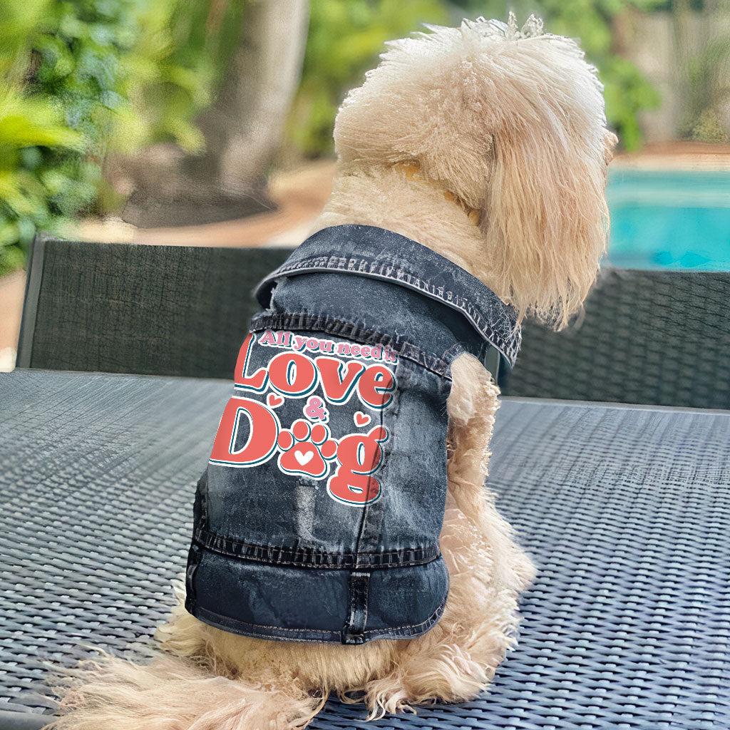 All You Need Is Love and Dog Dog Denim Vest - Quote Dog Denim Jacket - Themed Dog Clothing