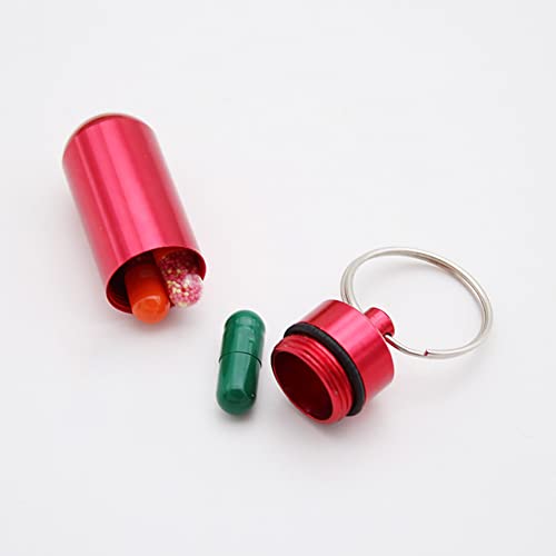 6 Pcs Aluminum Pill Bottle Waterproof Pill Medicine Box Case Portable Mini Size Vitamin Holder Key Ring Pill Container for Outdoor Travel Camping