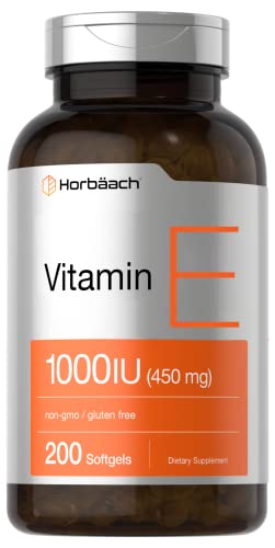 Vitamin E 1000 IU Softgel Capsules | 200 Count | Non-GMO, Gluten Free, Preservative Free | Vitamin E Oil | by Horbaach