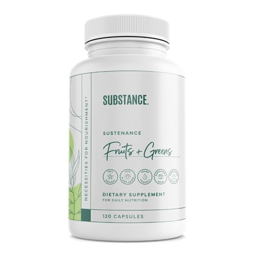 SUBSTANCE. - Nature's Sustenance Daily Greens, Fruits & Veggies Supplement - Superfood Vitamin Capsules - Enhance Energy, Mental Clarity, & Overall Wellness - US Made, Vegan-Friendly - 120 Capsules