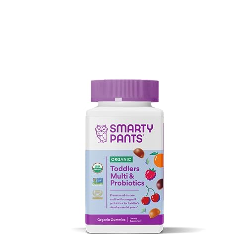 SmartyPants Organic Toddler Multivitamin, Daily Gummy Vitamins: Probiotics, Vitamin C, D3, Zinc, & B12 for Immune Support, Energy & Digestive Health, Fruit Flavor, 60 Gummies, 30 Day Supply