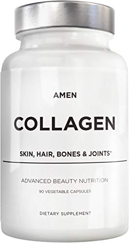 Amen Multi Collagen Peptides Capsules with Hyaluronic Acid and Vitamin C - 5 Types of Collagen Protein Type I, II, III, V, X - Grass Fed - Hydrolyzed - Amino Acids - Collagen Supplement - 90 Pills