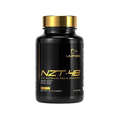 NZT-48 Premium Brain Booster - Nootropic - Brain Supplement for Memory + Focus + Natural Energy - Caffeinated, Phosphatidylserine, Vitamins B6 B12-30ct Capsules