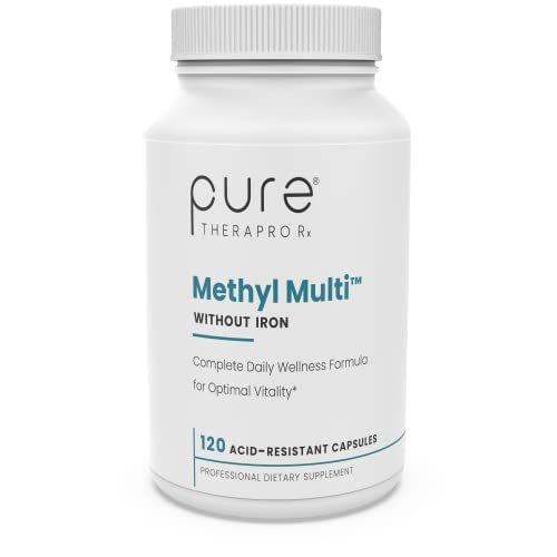 Pure Therapro Rx Methyl Multi Without Iron - 120 Vegan Capsules - Activated Vitamin Cofactors & Folate as Quatrefolic (5-MTHF), Multivitamin & Multimineral Supplement Supports Total Body Health