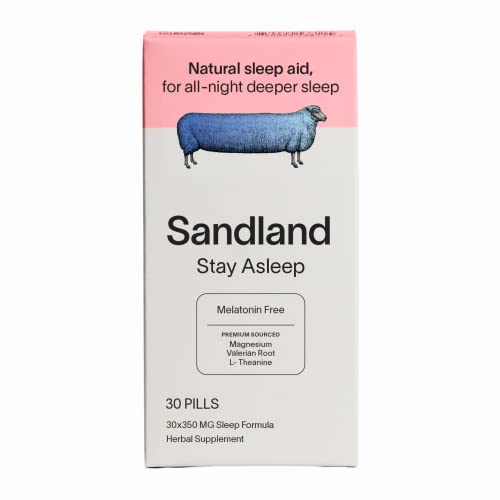 Sandland Stay Asleep, Natural Daily Sleep Supplement, 30 Pills, Magnesium, Valerian Root, L-Theanine, Peppermint Leaf, Made in The USA