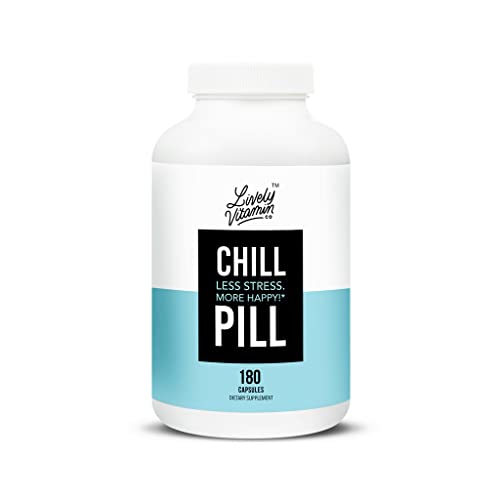 LIVELY VITAMIN CO. Chill Pill - Relax - Unwind - Sleep - Calm - Stress - Anxiousness - Magnolia Bark - Chamomile - L-Theanine - Passionflower - 5-HTP - Diary Soy Gluten Free (180 Count)