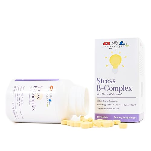 GSL Technology Stress B-Complex with Zinc and Vitamin C | for Energy Health | Made in The USA (180)