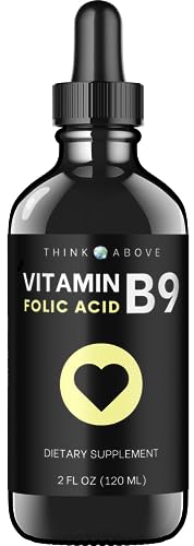 Think Above Folic Acid 295 mcg B9 Vitamin Liquid Supplement (Folate 500 mcg DFE) Easy to Swallow - Fast Absorption 2 fl oz (60 ml)