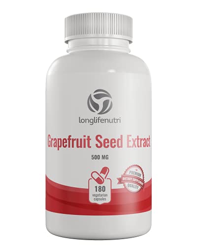 Grapefruit Seed Extract 500mg 180 Vegetarian Capsules | Made in USA | GSE Potent Immune Vitamin & Overall Health Supplement | Non GMO Gluten Free Pill