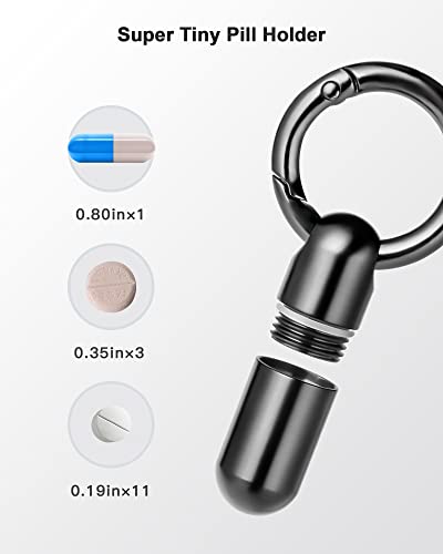 Tiny Keychain Pill Holder.TISUR Titanium Pill Case Waterproof Pill Fob for Travel Purse Pocket,Mini Pill Organizer Black