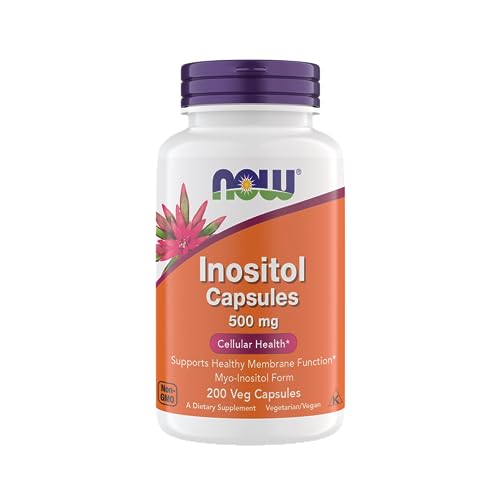 Now Foods Inositol 500 mg, Superior Myo Inositol Form, for Healthy Membrane Function*, Cellular Health*, Support for Women* Kosher, Suitable for Vegans - 200 Vegetarian Capsules (Pack of 1)